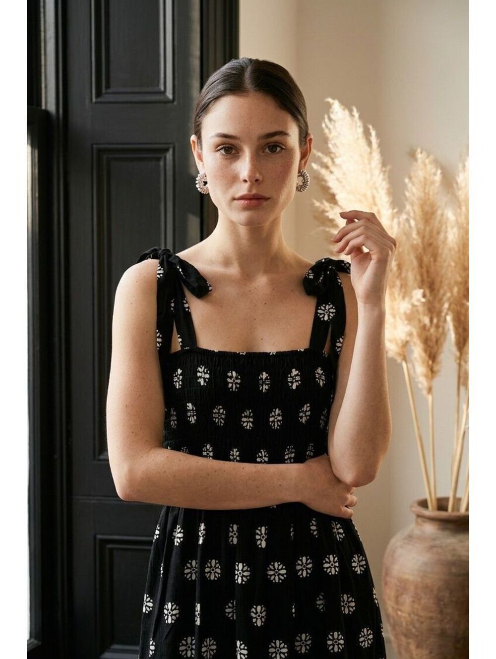 373. Smocked Black/White Top